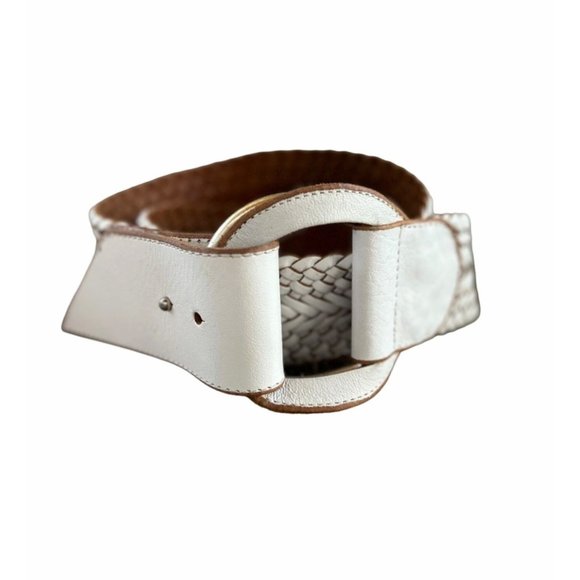Linea Pelle White Braided Leather Wide D-Ring Belt Size Large - Picture 1 of 8